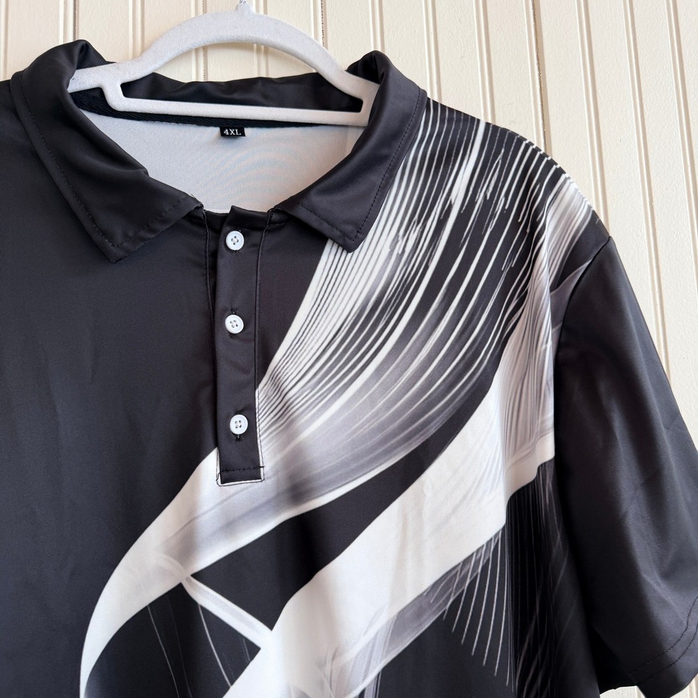 Mens 4XL Abstract Graphic Print Polo‎ Shirt Black White Short Sleeve Sport Top - Picture 4 of 4